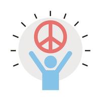 avatar figura levantando la línea del símbolo de paz y el icono de estilo de relleno vector