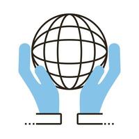 hands lifting sphere browser line and fill style icon vector