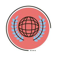 world planet earth with wreath crown line and fill style icon vector