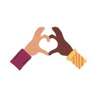 interracial hands with heart flat style icon vector