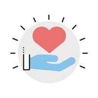 hand lifting heart love symbol line and fill style icon vector