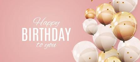 Color Glossy Happy Birthday Balloons Banner Background Vector Illustration