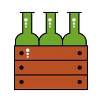 Botellas de cerveza en línea de canasta de madera y estilo de relleno. vector