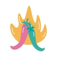 chili peppers hot vegetables on fire flat style icon vector