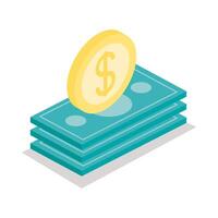 coin and bill isometric line style icon vector design