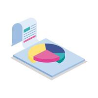 Pie chart in document isometric line style icon vector design