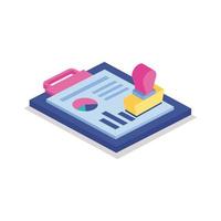 Bars chart in checklist with seal isometric line style icon vector design
