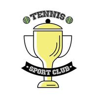 tennis balls and lettering with trophy line and fill style vector