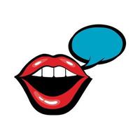 Pop art mouth speaking with speech bubble fill style icon