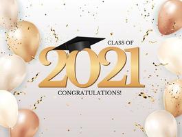 Graduation class of 2021 with graduation cap and confetti vector