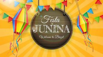 Fondo de fiesta junina con banderas de fiesta y linternas. Fondo del festival de junio de brasil para tarjeta de felicitación