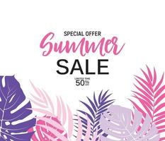 Abstract Summer Sale Background with palm leaves vector