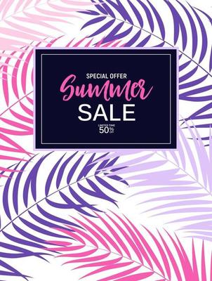 Abstract Summer Sale Background with palm leaves