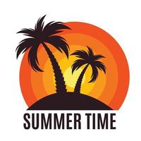 Summer Time Background Icon with palm tree silhouette vector