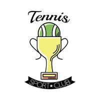 deporte de pelota de tenis en la línea de la copa del trofeo y el icono de estilo de relleno vector