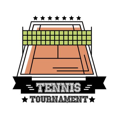 tennis court sport with ribbon and lettering line and fill style icon