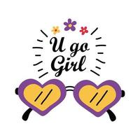 Girl power hearts glasses vector design