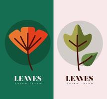 leaves line and fill style symbol collection vector design