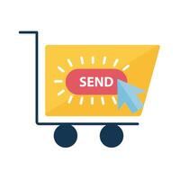 Digital marketing cart with send button flat style icon vector design