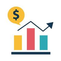 Digital marketing bars chart with money bubble flat style icon vector design