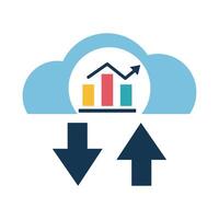 Gráfico de barras de marketing digital en diseño de vector de icono de estilo plano de computación en la nube