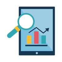 Digital marketing bars chart in tablet with lupe flat style icon vector design