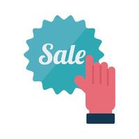 Digital marketing cursor hand with sale seal stamp flat style icon vector design