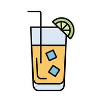 Cóctel con hielo y limón, bebida, línea de bebidas e icono de relleno. vector