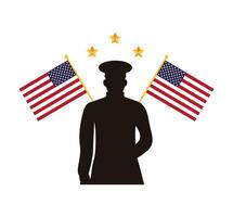 military officer silhouette with usa flags vector