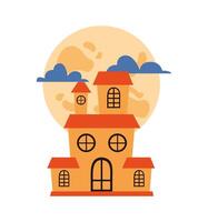 halloween haunted castle building with fullmoon and clouds vector