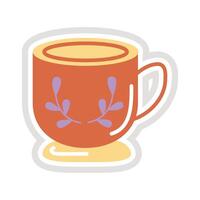 cup with leafs sticker flat style icon vector