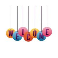 welcome label lettering with letters hanging
