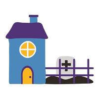 cemetery tomb with cross in house flat style icon vector