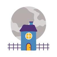 halloween dark house with moon flat style icon vector