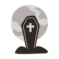 halloween coffin with fullmoon flat style icon vector