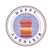 happy birthday badge in round frame with delicious cake vector