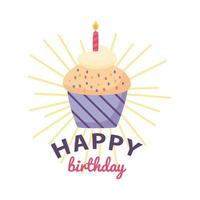 happy birthday badge with delicious cupcake on white background vector