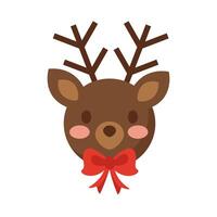 happy merry christmas reindeer with bow flat style icon vector