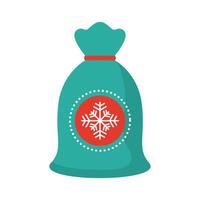 happy merry christmas sack with snowflake flat style icon vector