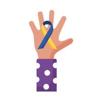 down syndrome campaign ribbon in hand human flat style icon vector