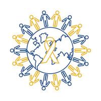 down syndrome campaign ribbon in earth planet and people around line style vector