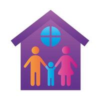 parents couple with son figures in house degradient style icon vector