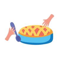 hands with delicious sweet pie isolated icon vector