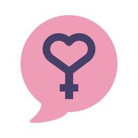 female gender symbol with heart in speech bubble flat style icon vector