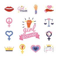 bundle of feminism flat style icons in lile background vector