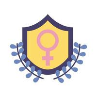 símbolo de género femenino en icono de estilo plano de escudo vector