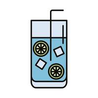 beverage with ice cubes and lemon in glass line and fill style icon vector