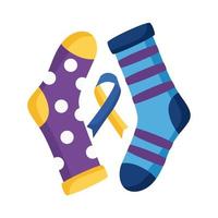 cinta de la campaña del síndrome de down con calcetines icono de estilo plano vector