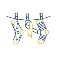 down syndrome campaign ribbon hanging with socks line style icon vector