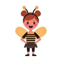 niña con personaje de disfraz de abeja vector